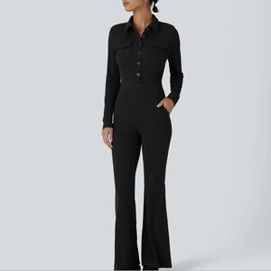 Halara long sleeve waffle cargo flare leg Jumpsuit